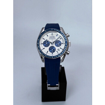 Custom Seiko Mod • Blue Panda Speedmaster on Rubber Strap (Quartz Chronograph) • 40mm